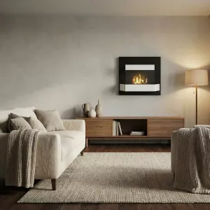 Foyer bioéthanol mural Kaleos, cheminée géométrique