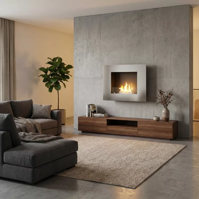 Firenox 3kW Bioethanol Wall-Mounted Open Fireplace. Colour Brushed stainless steel