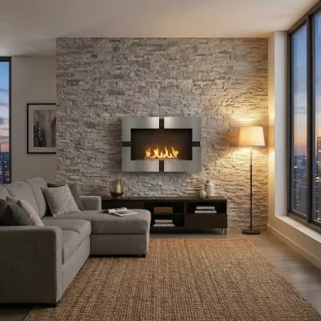 Bergamo, cheminée bio à éthanol 2 brûleurs 5.4 kW Couleur Inox brossé