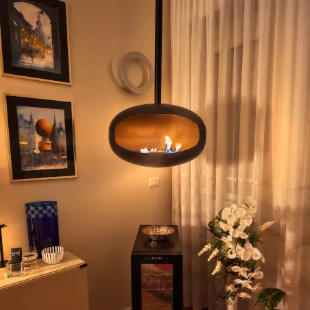Camino a etanolo Marbella sospeso – Forma ovoidale Altezza H. 65 cm - Tubo 25 cm